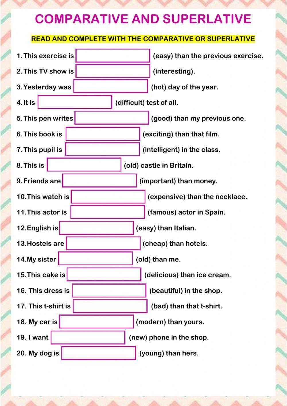 comparative degree worksheet