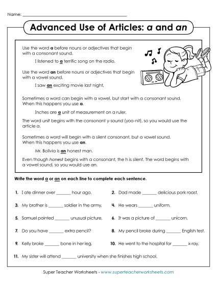 fill in the blanks with articles worksheets