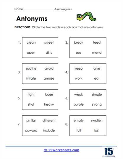 antonyms worksheet for grade 5