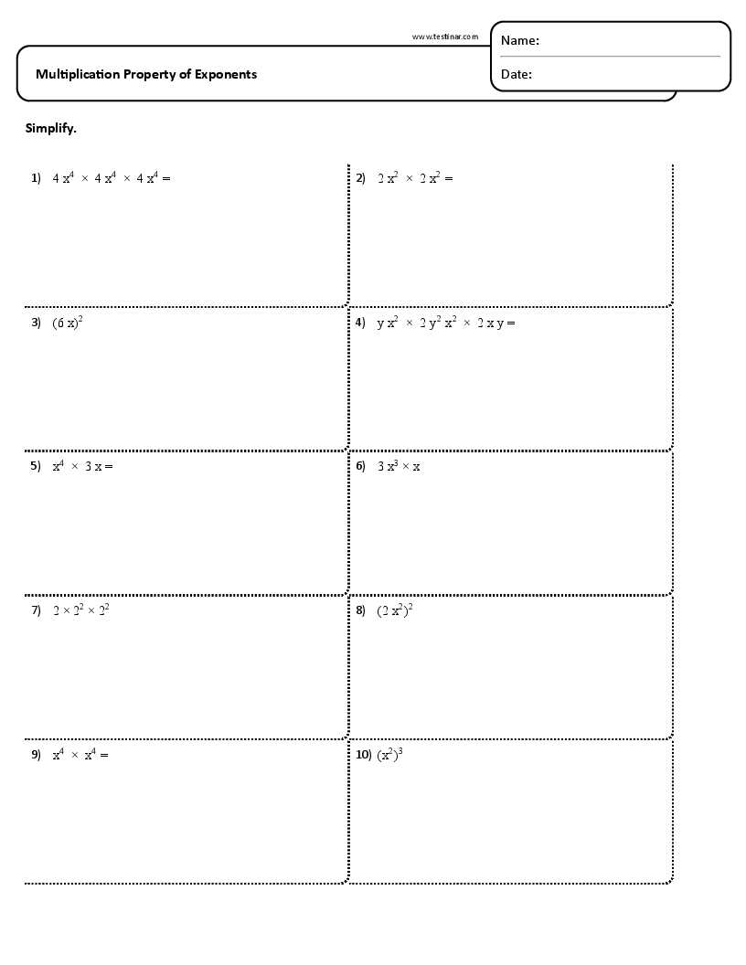 exponent multiplication worksheet