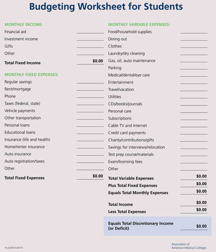 spending plan worksheet