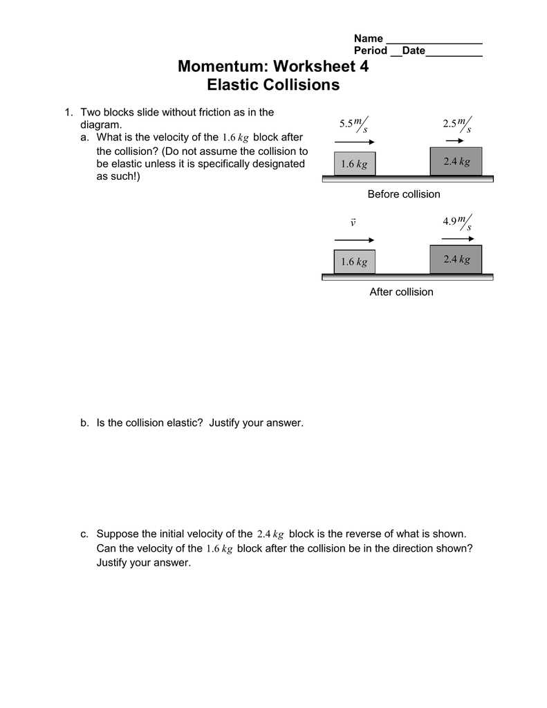 collisions momentum worksheet 4