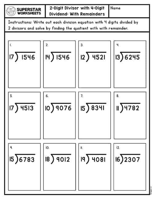 division tables worksheets