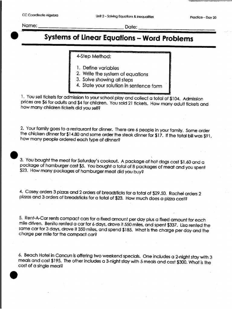 one step equations word problems worksheet