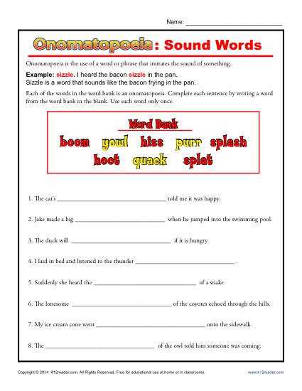 onomatopoeia worksheets