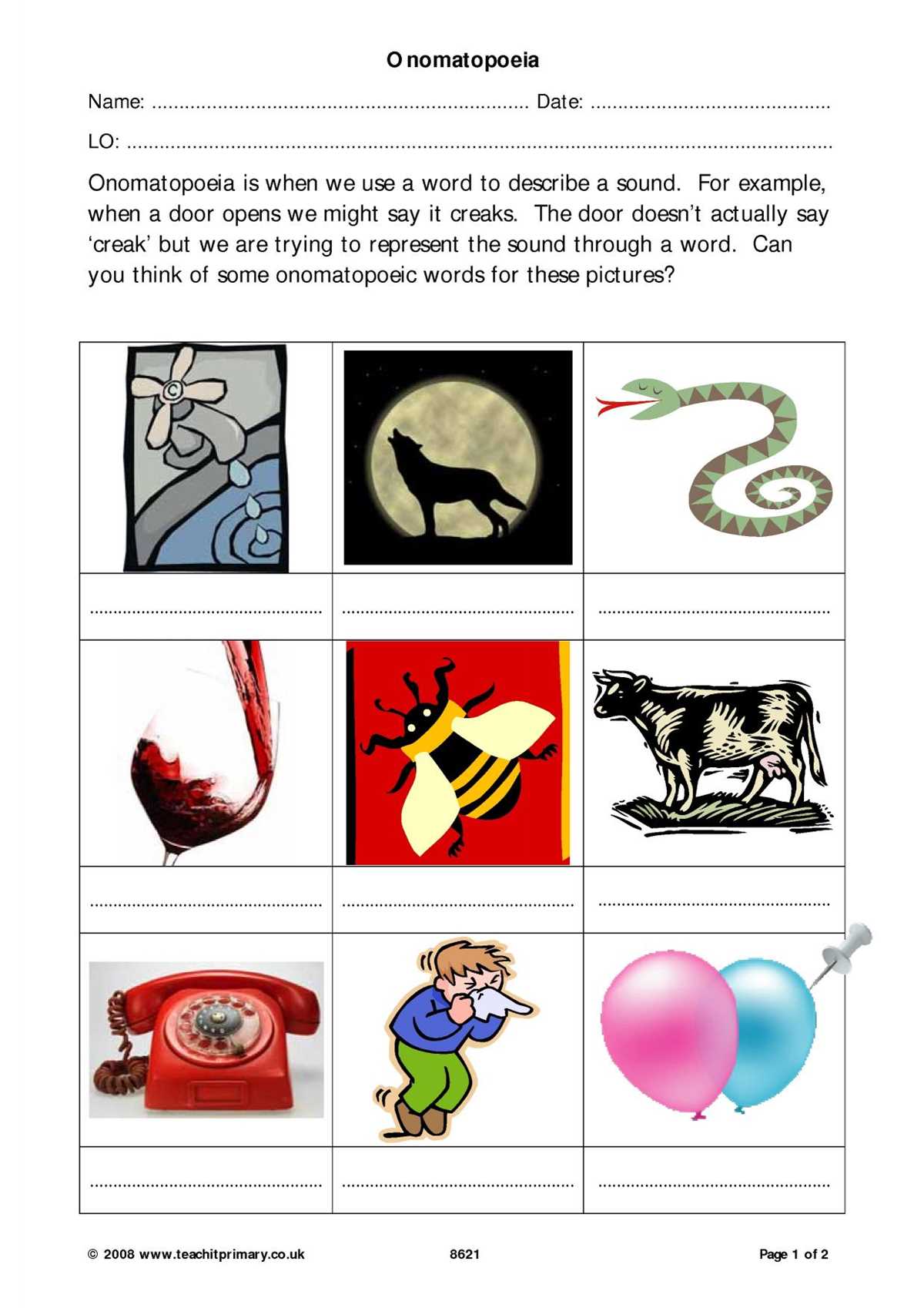 onomatopoeia worksheets