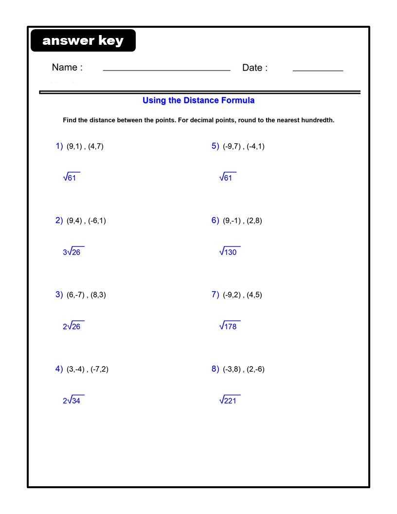 distance formula activity worksheets