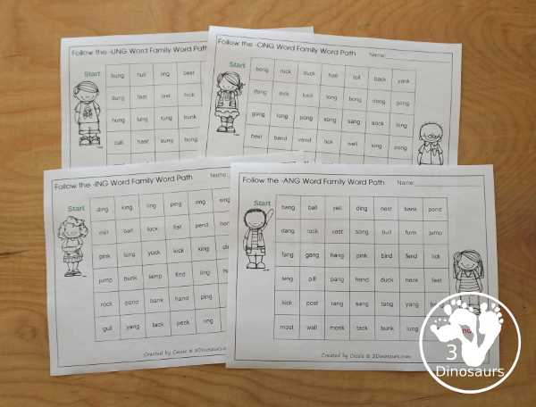 ing ang ung ong worksheets