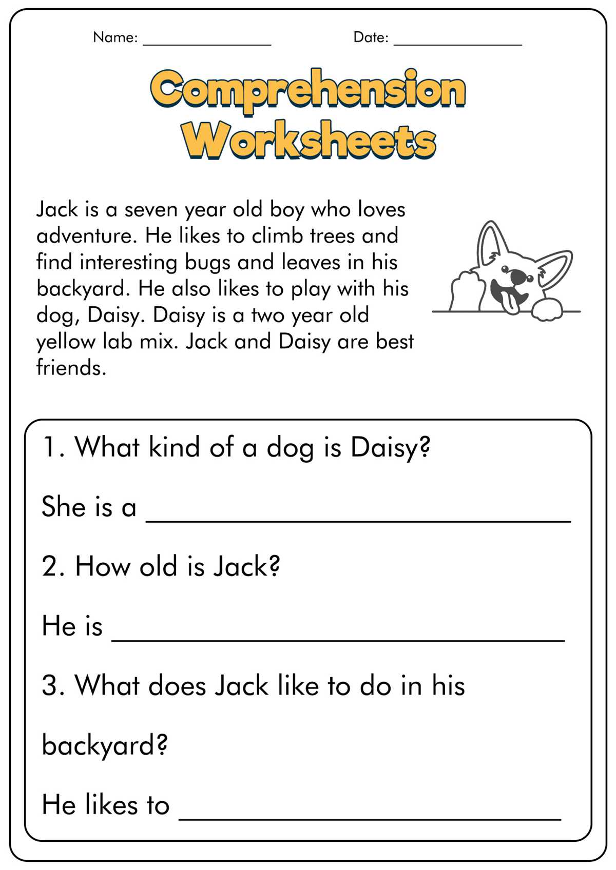 reading worksheets for first graders