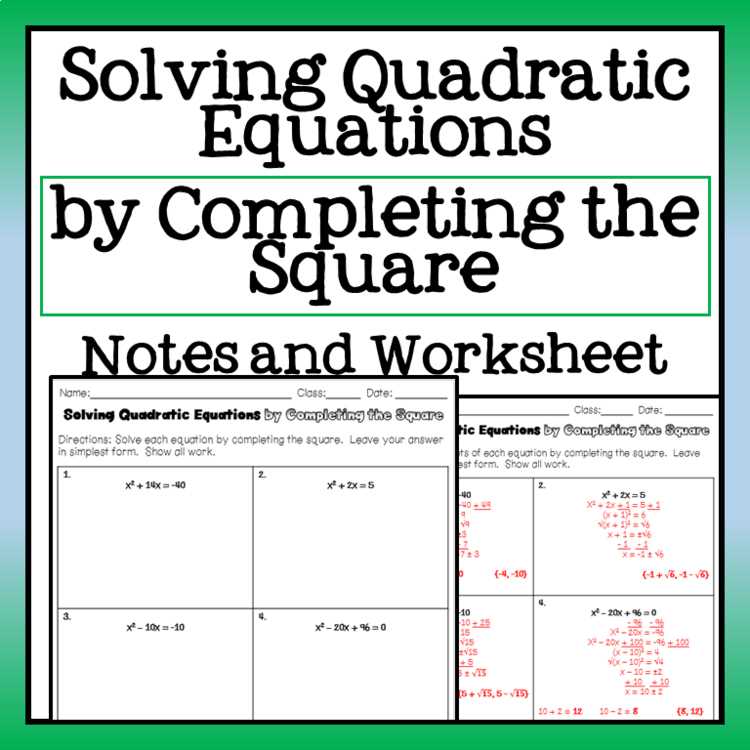 completing square method worksheet