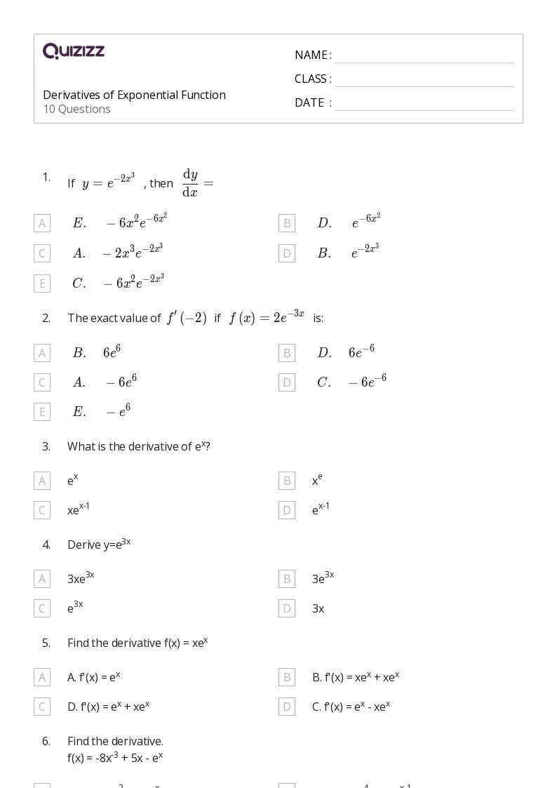 exponential decay functions worksheet