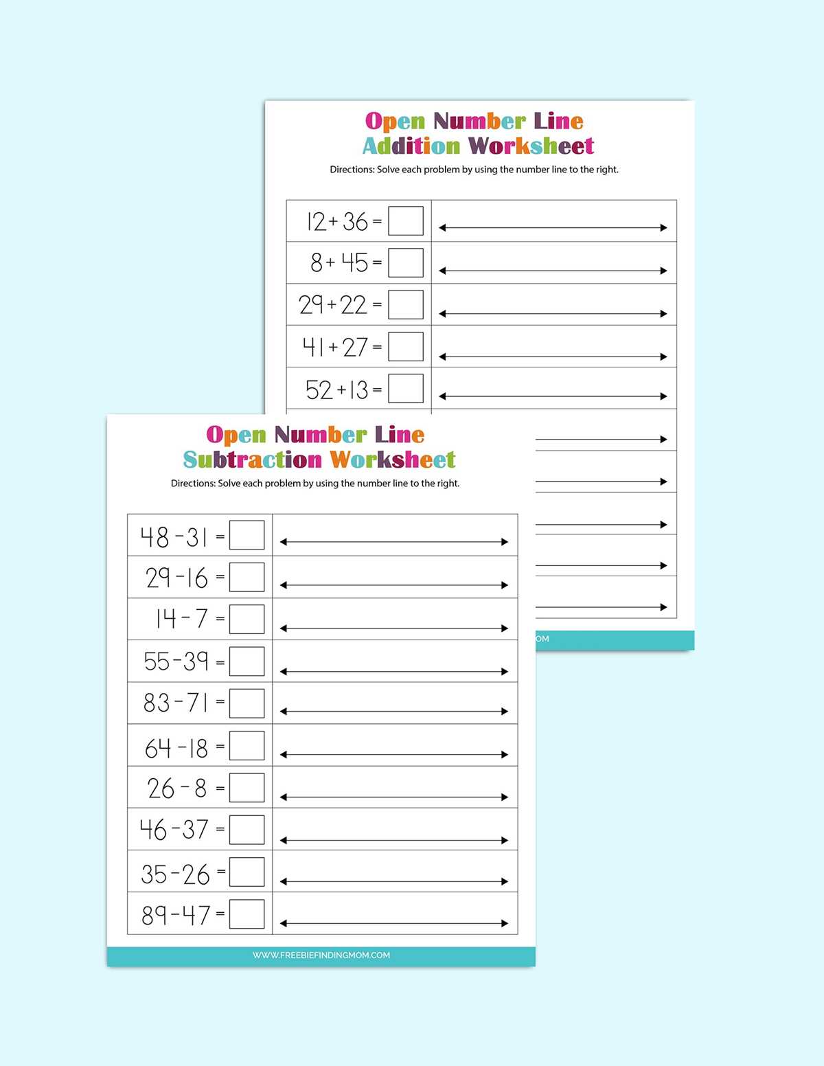 open number line worksheets