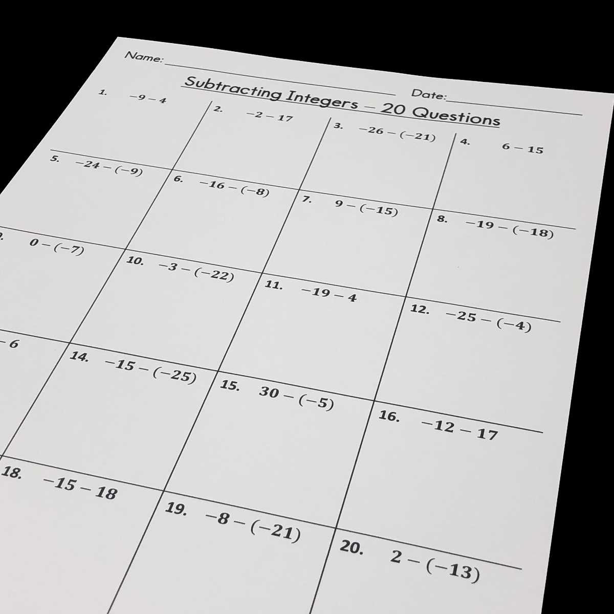 operations with integers worksheet