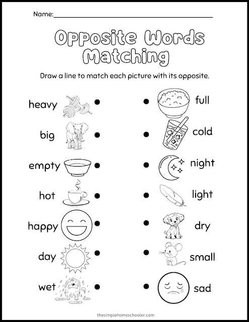 opposite worksheets for preschoolers