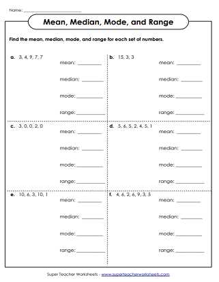 worksheets for mean median and mode