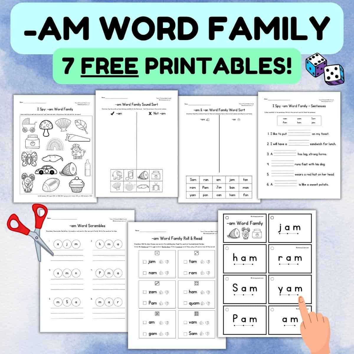 word family am worksheets