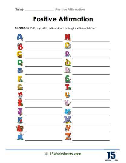 positive affirmation worksheet
