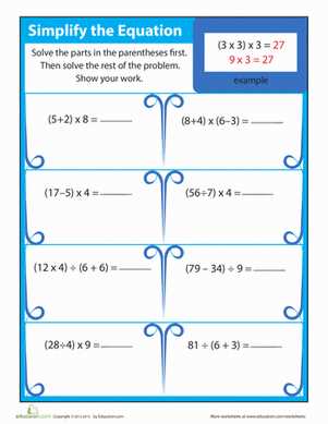 order of operations with parentheses worksheets