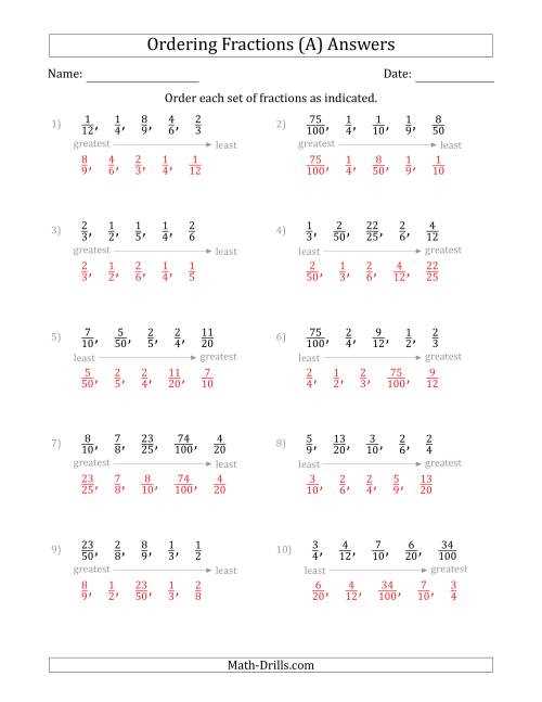 ordering fractions worksheets