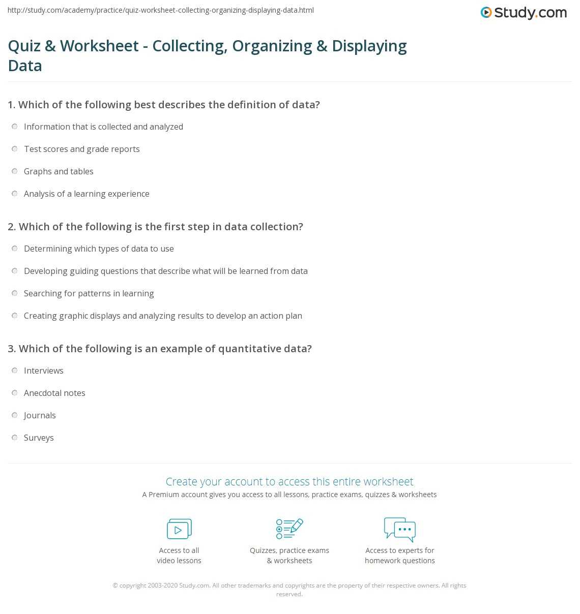 organizing data worksheet