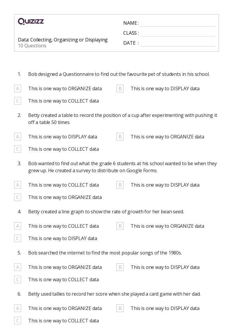 organizing data worksheet