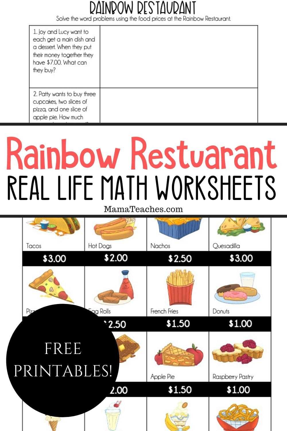 food for thought math worksheet
