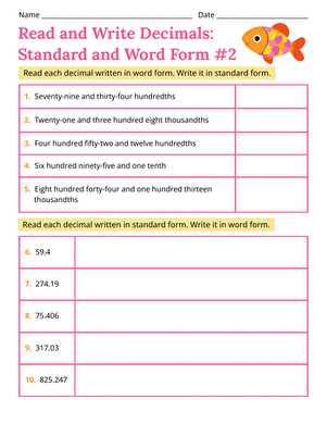 decimals in word form worksheet