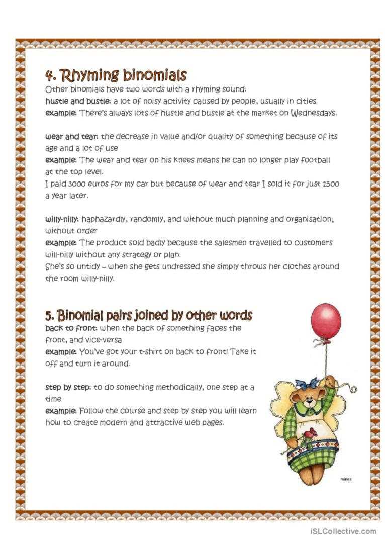 binomial pairs worksheet