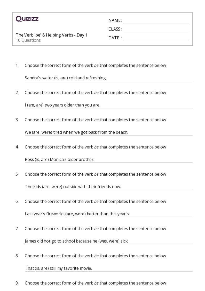 choose the correct form of verb worksheet