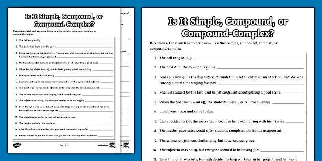 compound complex sentences worksheets
