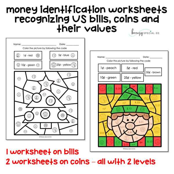 christmas money math worksheets
