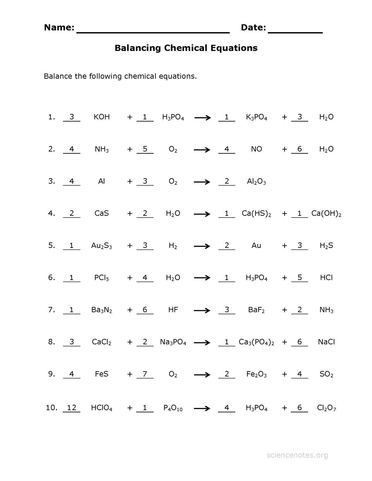 balancing equations worksheet instructional fair inc