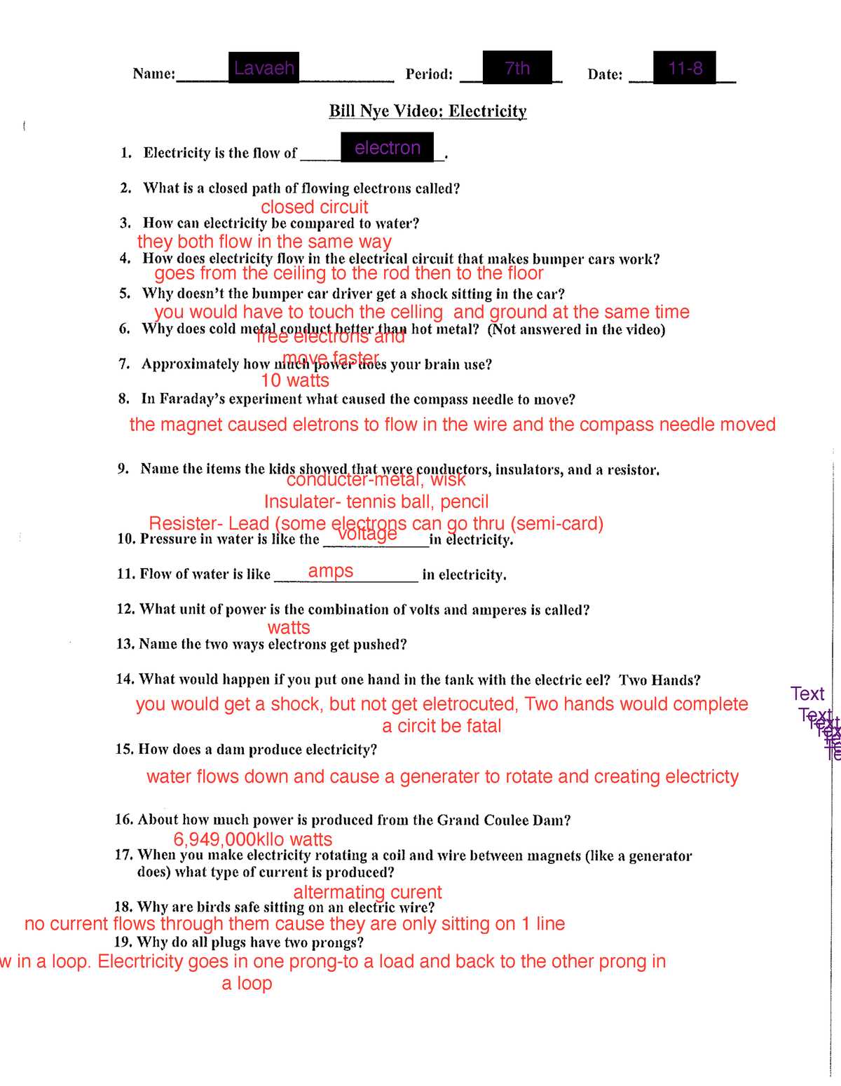 bill nye electricity worksheet