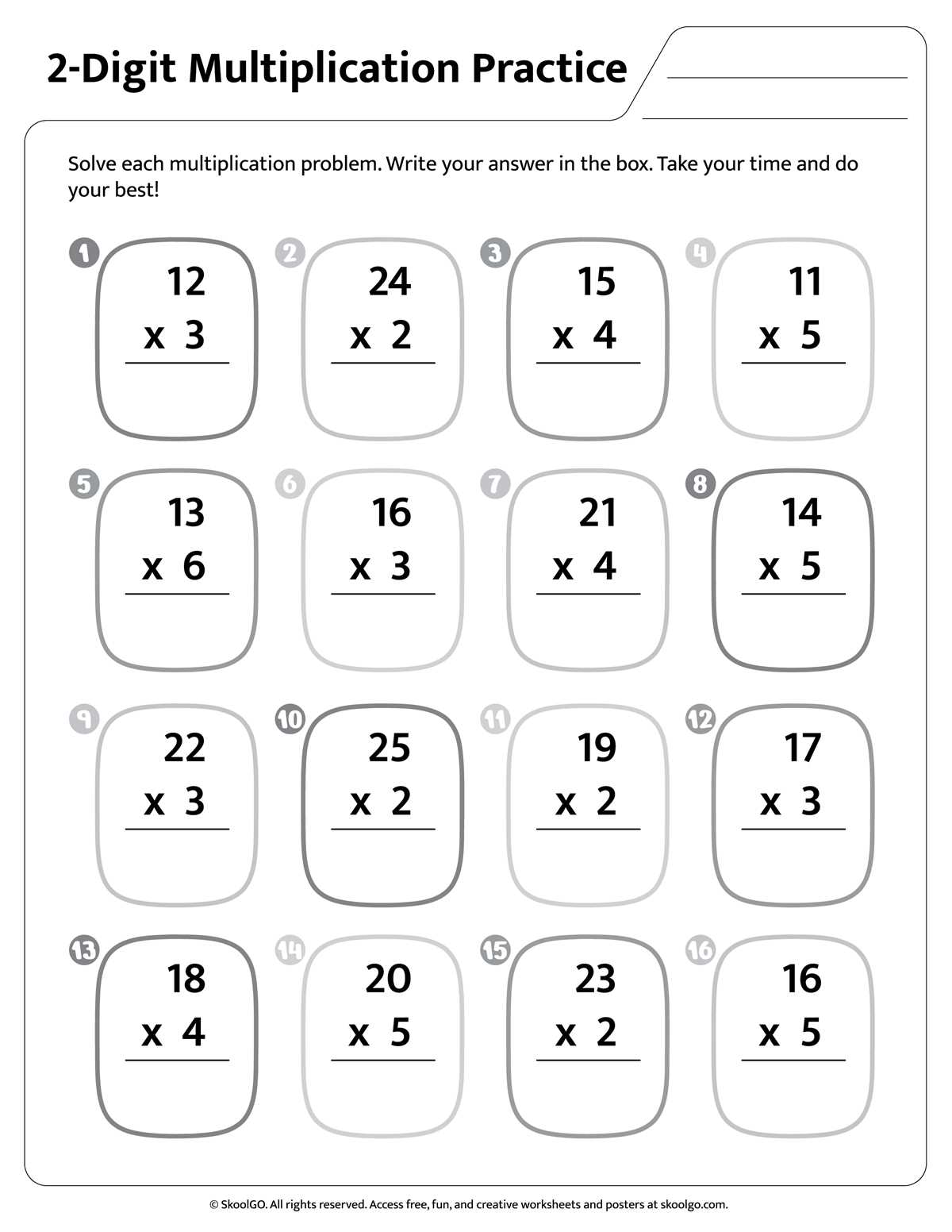 two digit multiplication worksheets