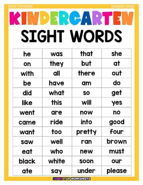 kindergarten reading sight words worksheets