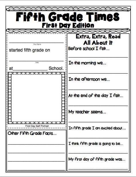 5th grade first day of school worksheets