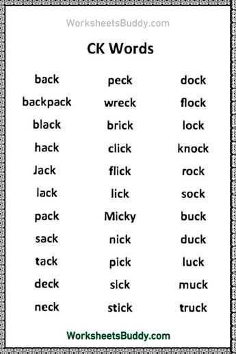 ck word family worksheets