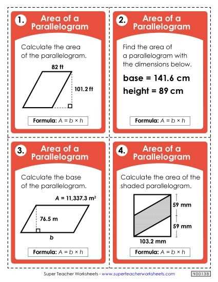 parallelogram area worksheet