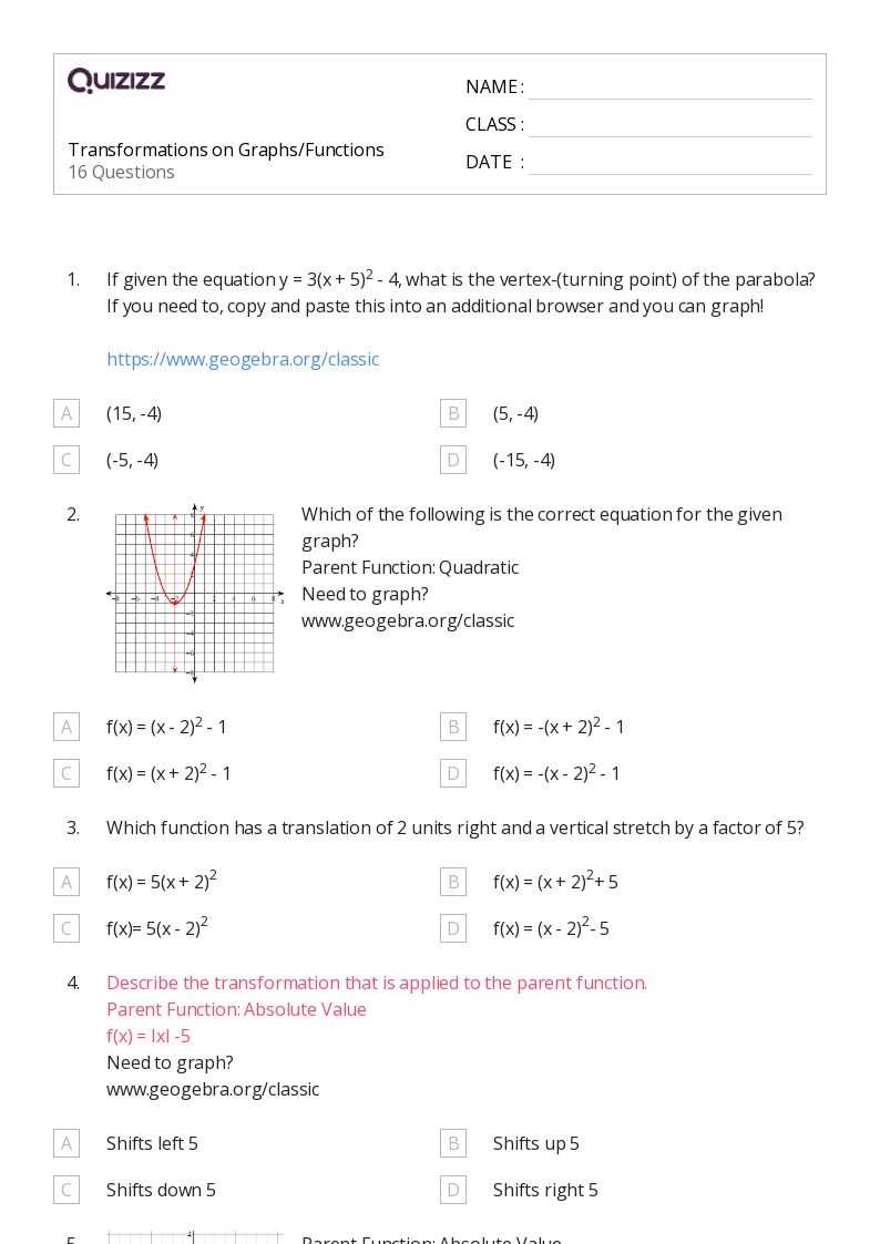 parent function worksheet