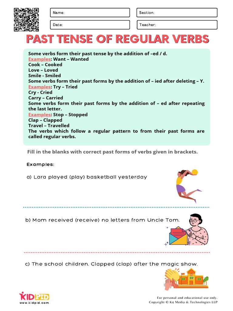 past form of regular verbs worksheets