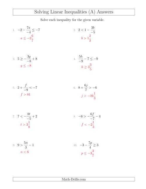 introduction to inequalities worksheet