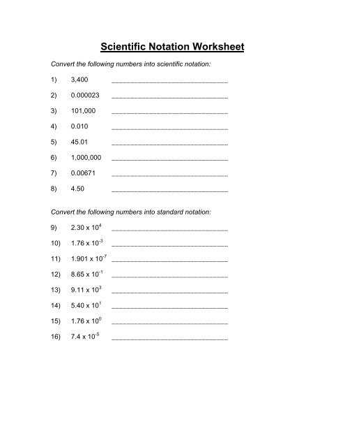 sig fig scientific notation worksheet