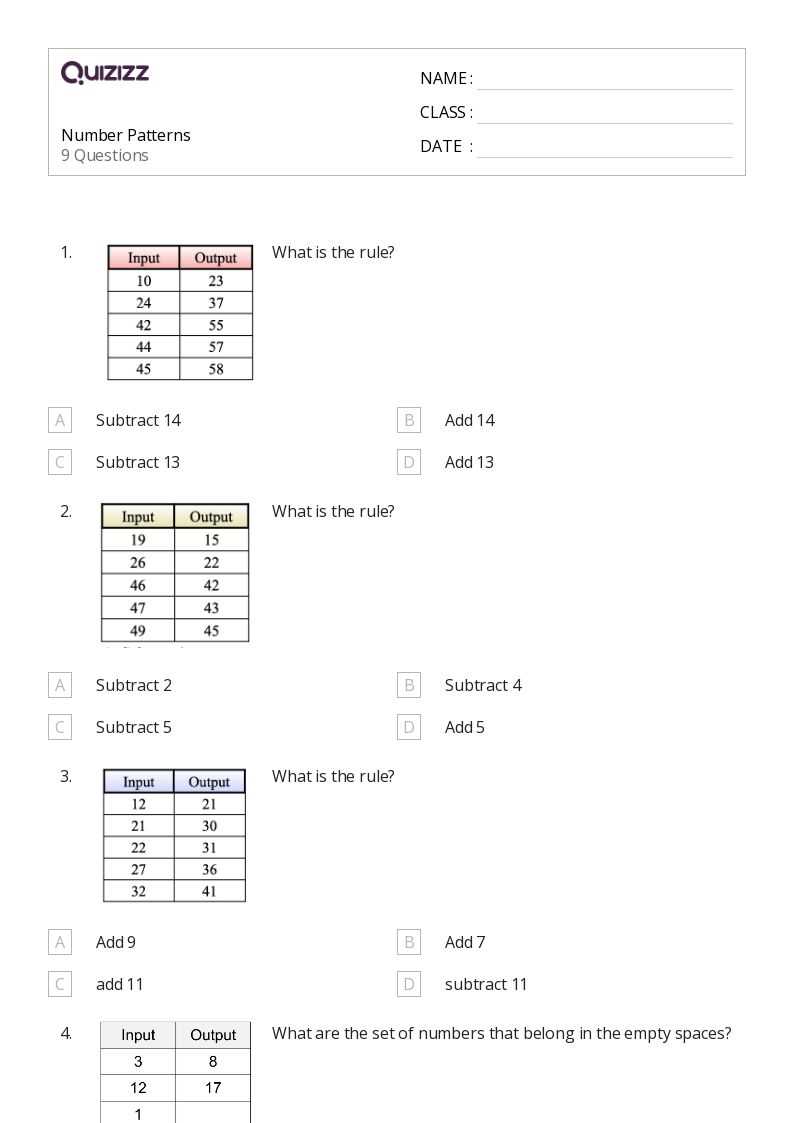 3rd grade number patterns worksheets