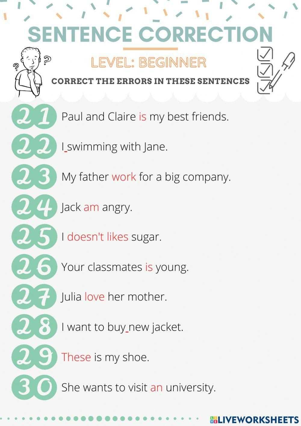 sentence correction worksheet