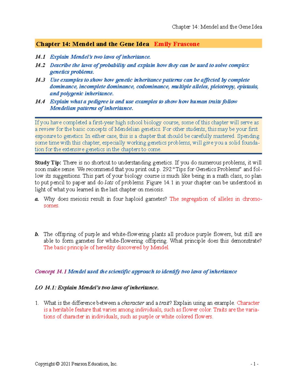 chapter 14 mendel and the gene idea worksheet