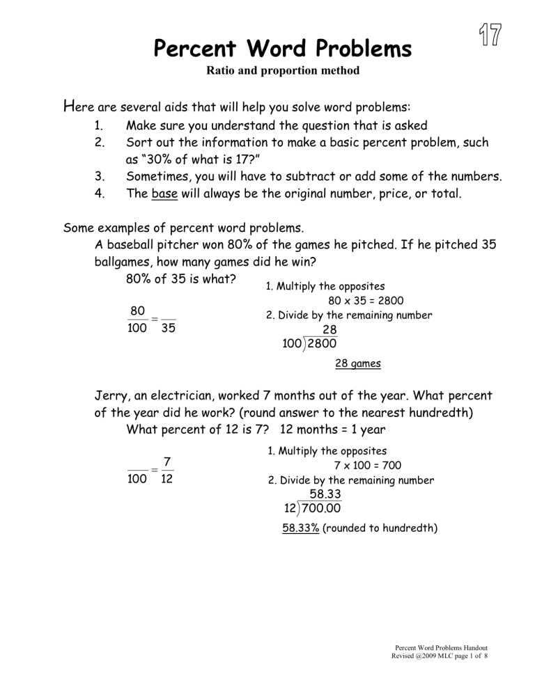percentage problem solving worksheet
