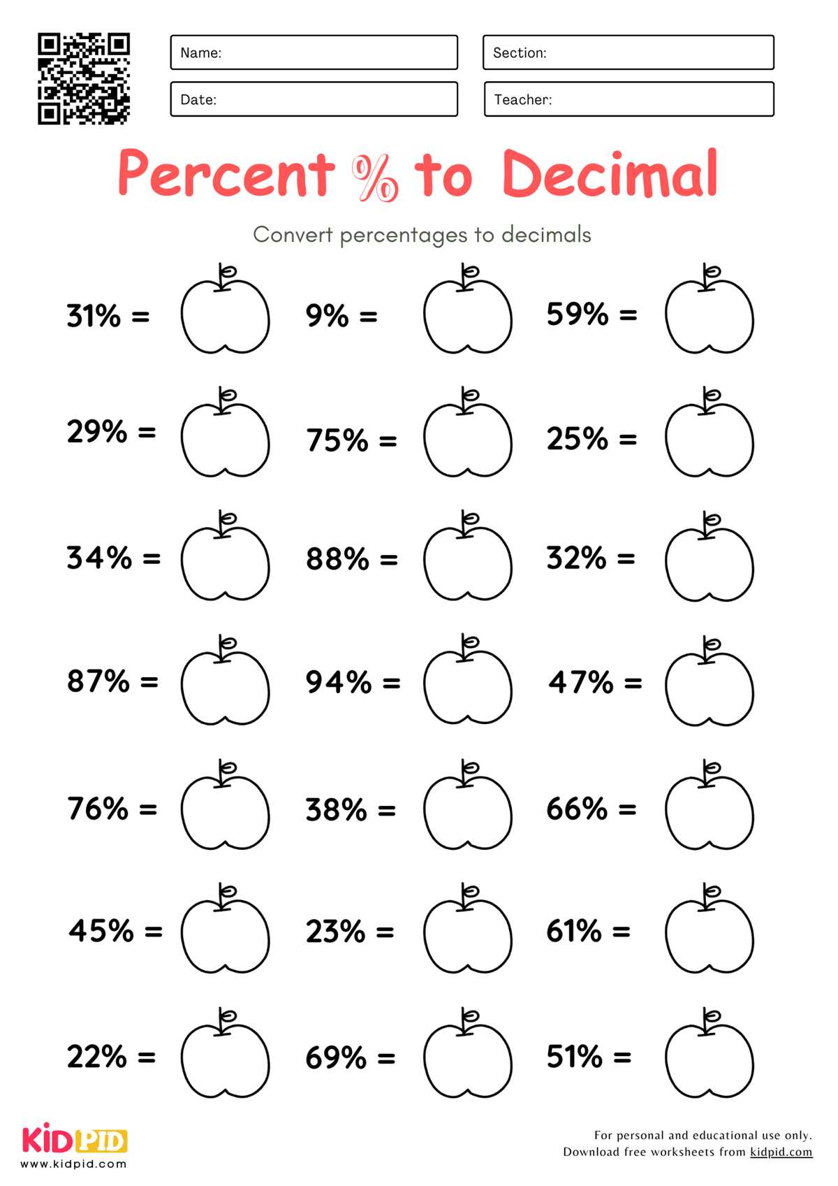 percentages and decimals worksheets