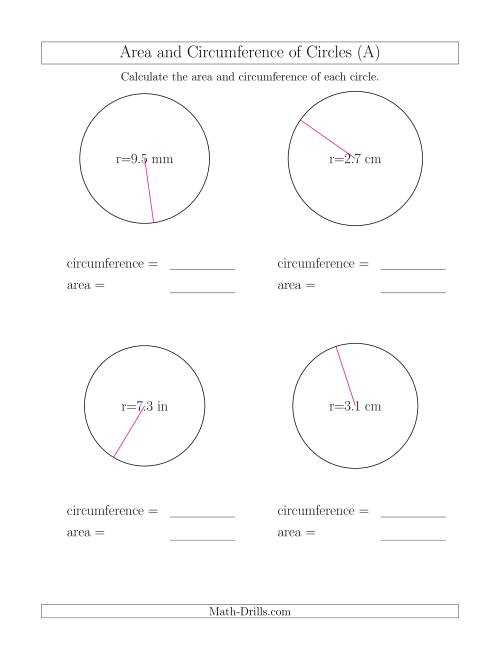 perimeter area circumference worksheet