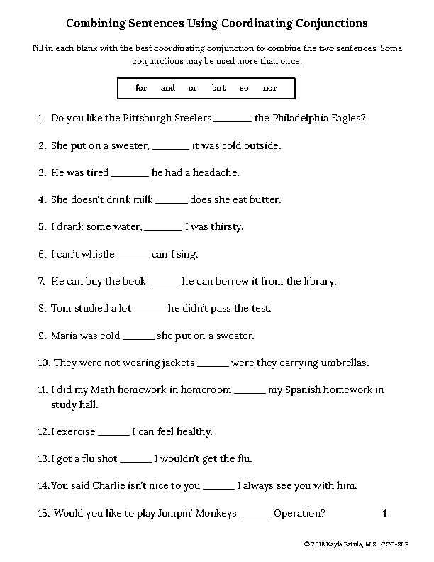 coordinating conjunctions worksheet