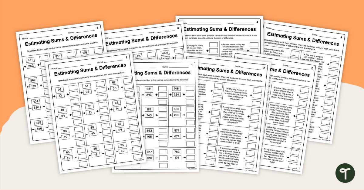 estimating sums differences worksheets